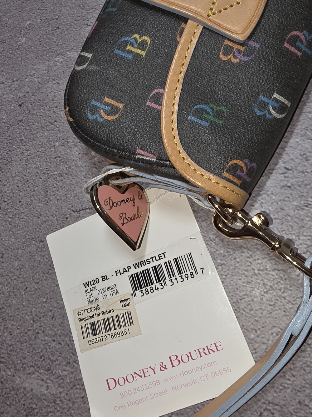Vintage Dooney & Bourke Black Multicolor DB Wristlet with Tan Trim - Picture 3 of 10